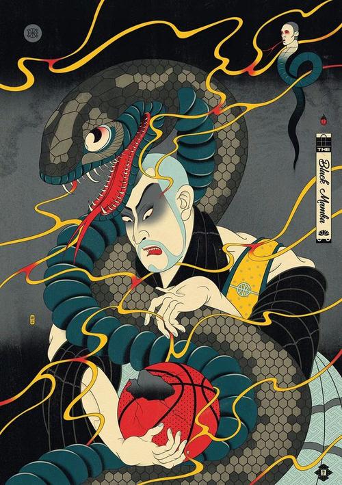 浮世绘风格与篮球融合的插画简直是最潮复古风