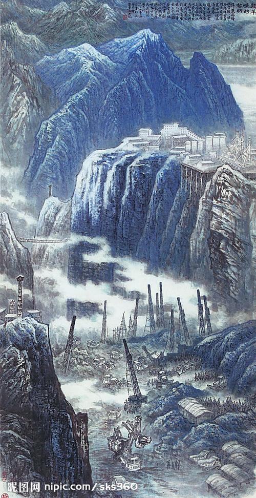 龙羊峡的黎明图设计图__绘画书法_文化艺术_设计图库