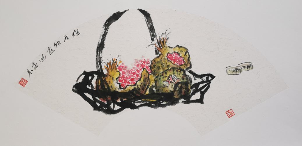 陆景龙国画作品(扇面三:石榴)