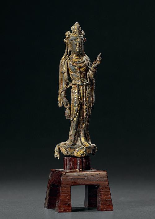 唐61铜鎏金观音菩萨站像