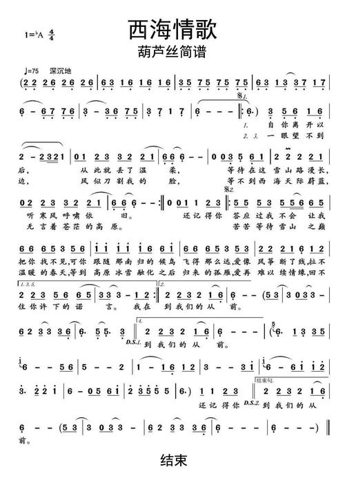 西海情歌歌词简谱完整版西海情歌歌曲歌词