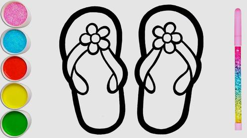 简笔画画人字拖鞋,边涂色边学习颜色,幼儿绘画教程