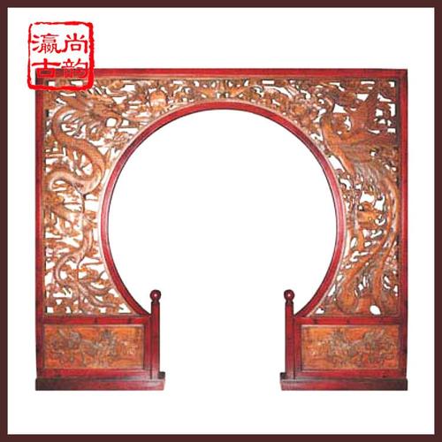 北京厂家定制中式月亮门隔断 圆形隔断 雕花木质圆光罩