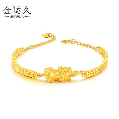 3d硬金 黄金貔貅手链女款貔貅转运珠999足金招财貔貅手镯链可调节