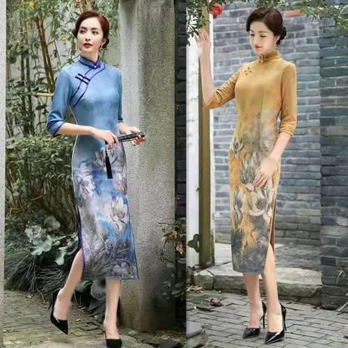 2021年高档优雅气质国潮风秋冬旗袍时尚走秀修身显瘦