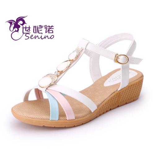 世妮诺 2015夏季新款时尚休闲平底凉鞋女舒适牛筋底鱼嘴女凉鞋彩色