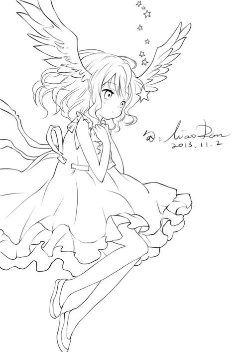 画法素材画画裙子百合病娇猎奇二次元眼泪东京食尸鬼炽天使恶魔黑白