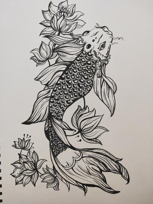 鱼与莲(含过程)黑白装饰画临摹 秀丽笔_装饰画_韩剧_扫描仪_奶酪_恋爱