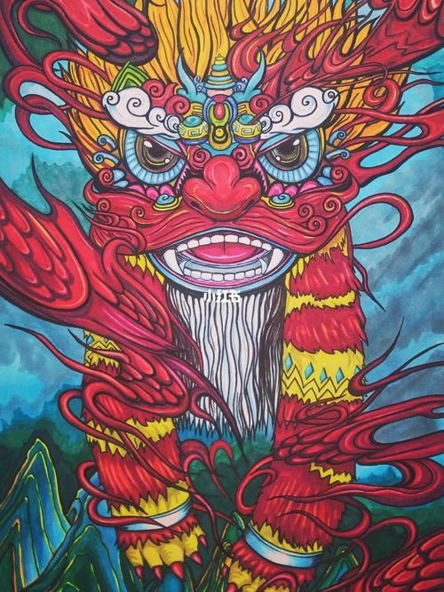 中国醒狮_醒狮_马克笔_文化_绘画