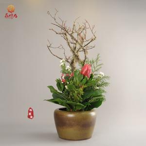 花盆陶瓷中式室内插花花器中华花艺缸花花器剑山插花工具简约艺术