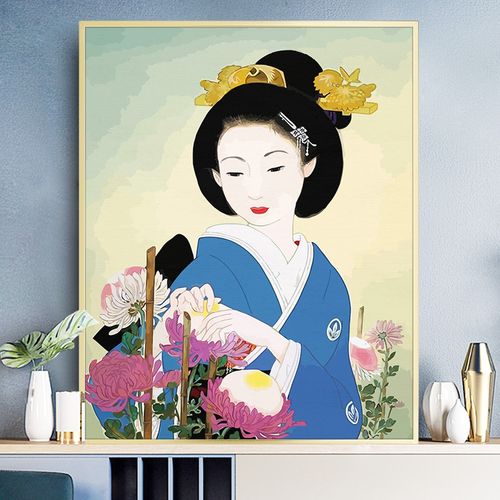 缘色数字油画diy手工填色减压日本歌舞伎手绘人物插画