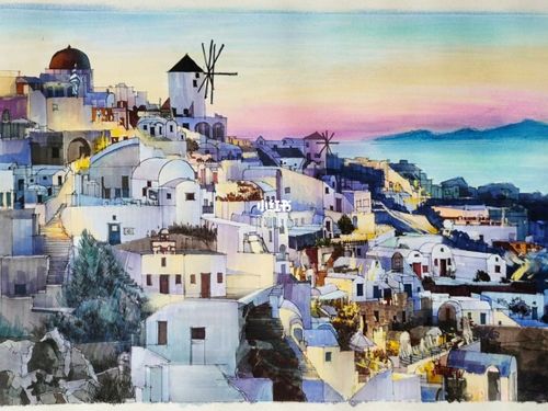 希腊圣托里尼手绘_手绘_圣托里尼_文化_绘画