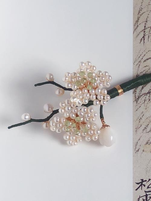 珍珠辑珠花发簪61一株雪_发簪_珍珠_配饰_淡水珍珠