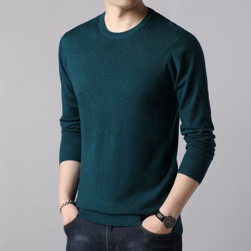 圆领暗纹长袖t恤春新款中老年宽松毛衣男式针织衫