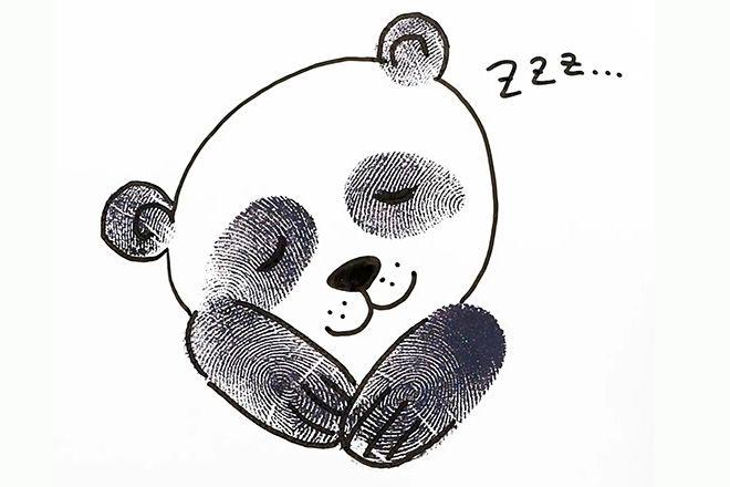 幼儿创意手指点印画:一只正闭着眼睛睡觉的可爱小熊猫(步骤图解)