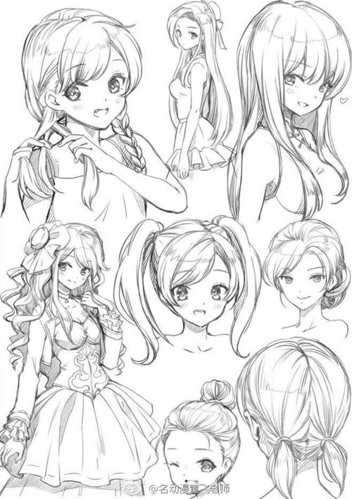 来吧,各种动漫萌妹子的正面发型,角色头发的画法和研究,发型要点教学