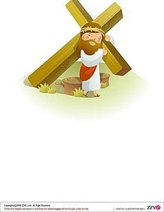 卡通画—扛着十字架的耶稣