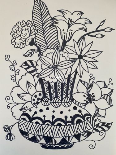 线描-花与花盆_装饰画_花瓶_线描_文化_绘画