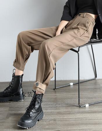 初中女生穿的工装裤搭配马丁靴高腰子女2022年春季新款宽松萝卜显瘦