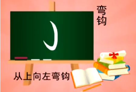 笔画"弯钩"写法: 从上往左弯钩.