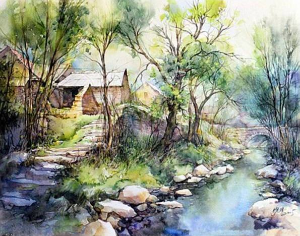 悠扬乡村水彩画