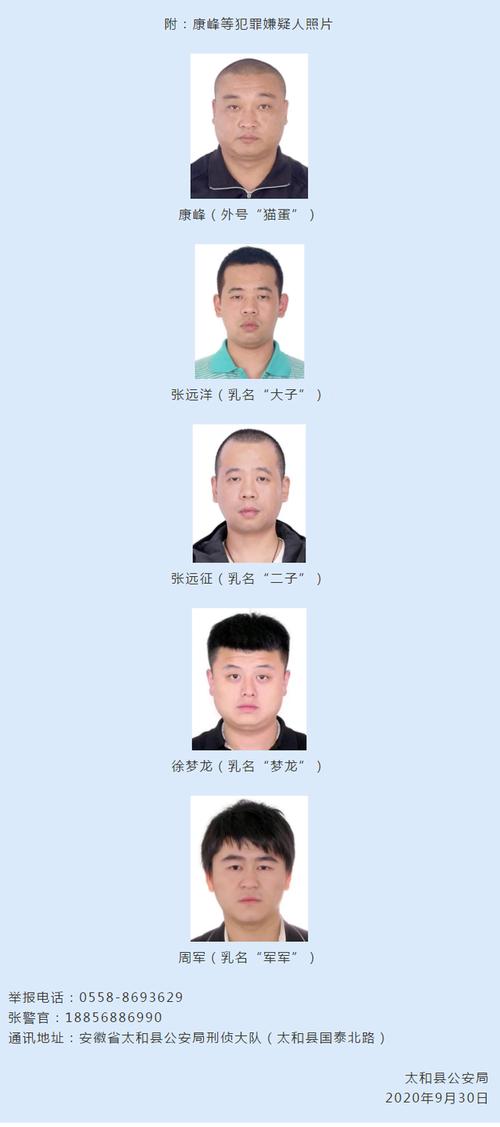 安徽网 大皖客户端讯   9月30日,太和县公安局发布关于征集康峰等人