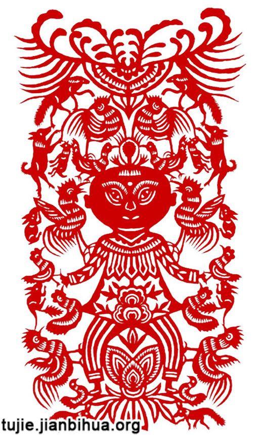 抓髻娃娃剪纸作品欣赏