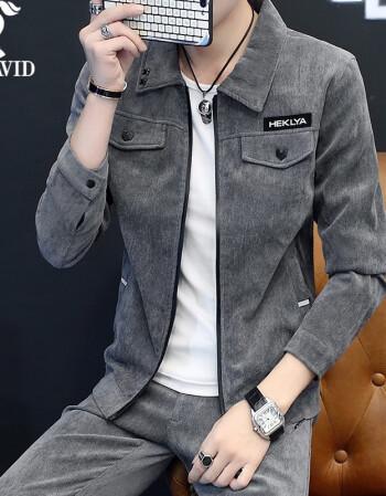 imdavid夹克男秋季灯芯绒男士外套男修身韩版潮流立领休闲帅气工装