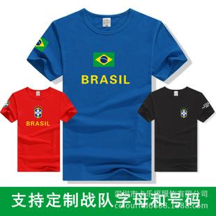巴西足球队外贸fifa2018世界杯短袖t恤定制球衣印花男女装梅西