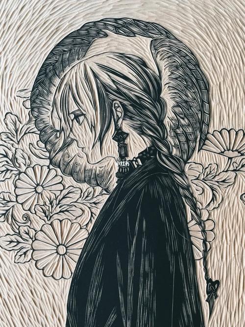手工雕刻黑白木刻版画动漫制作过程_版画_手工制作_木刻_动漫_雕刻