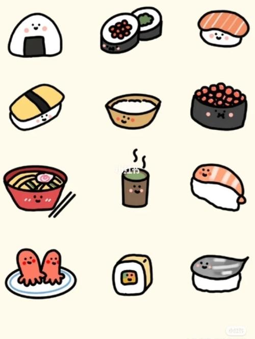 蔬菜的水果的寿司的早餐的面包的零食的简笔画来了! 是不是超萌萌哒!