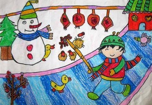 快乐的寒假绘画图片大全快乐的寒假儿童画简单