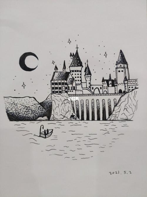 黑白简笔画| 霍格沃茨_简笔画_教程_五一假期_朋友圈