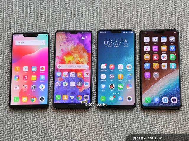 安卓浏海全萤幕手机比较 vivo x21,oppo r15,夏普s3,华为p20 pro
