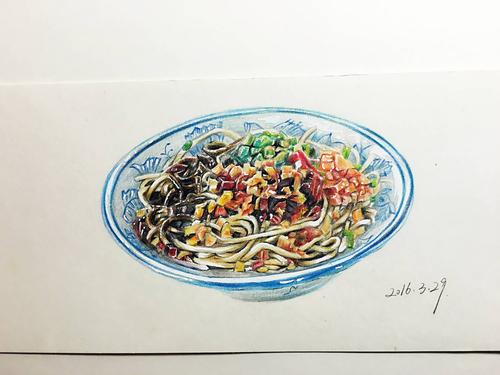 2016年5月31日 热干面-彩铅素描,彩铅画,120×210cm,2016仅展示 创作