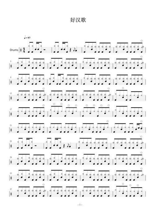 好汉歌刘欢高清架子鼓谱完整版