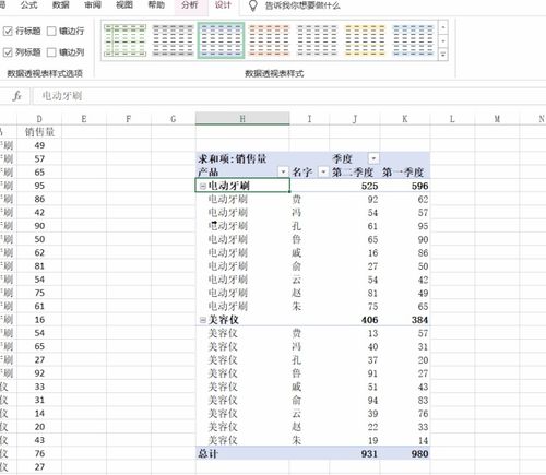 excel数据透视表样式选项