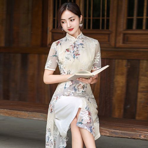 2021新款旗袍改良版少女气质年轻款雪纺奥戴日常显瘦