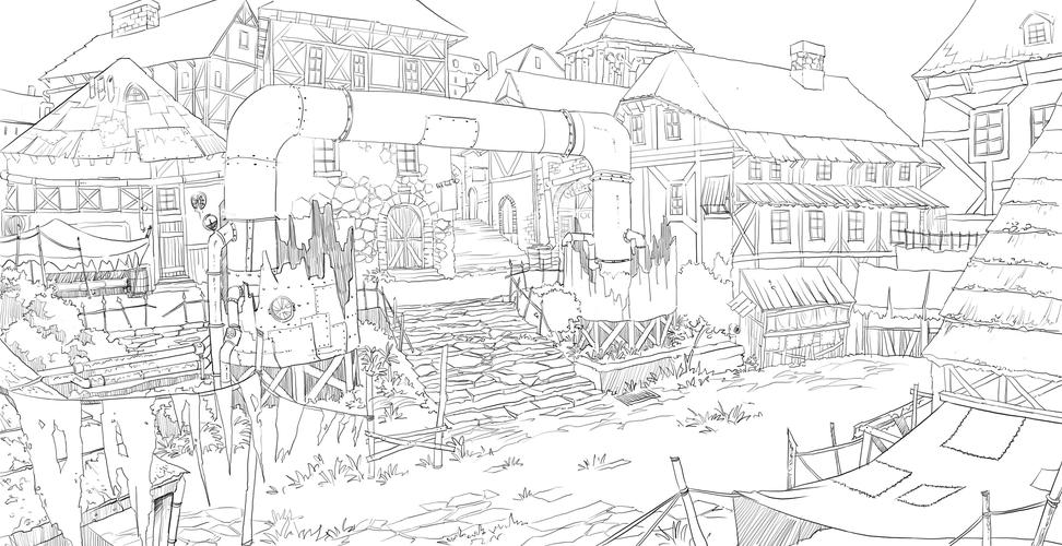 部分场景设定 线稿>