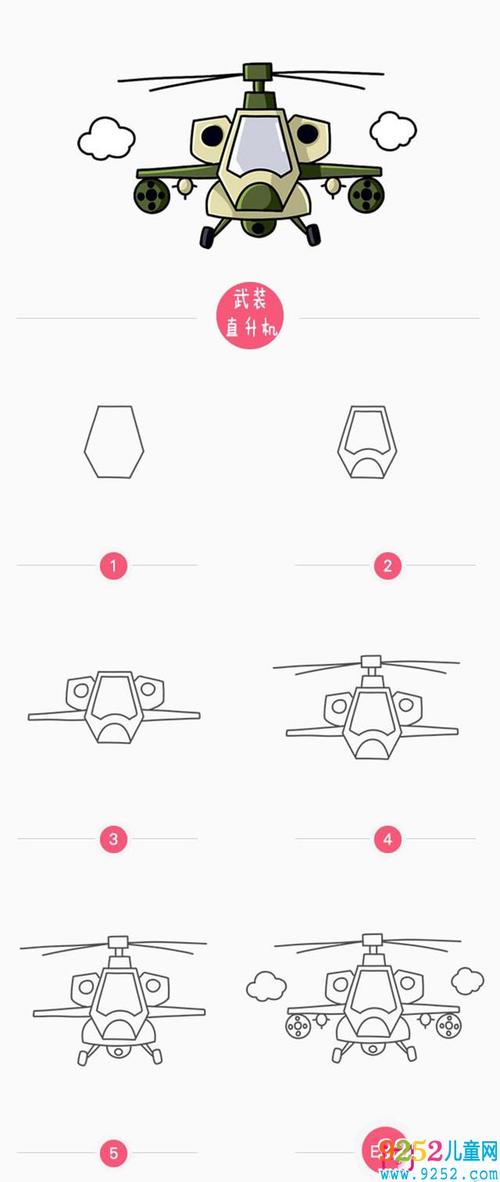 武装直升飞机简笔画步骤图片 直升机