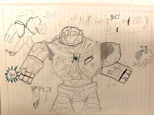 kimi画机器人,线条复杂且有模有样.(图/翻摄自facebook/林志颖)