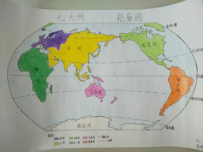 海陆分布图:从图中可以看出七大洲,四大洋的位置及轮廓.