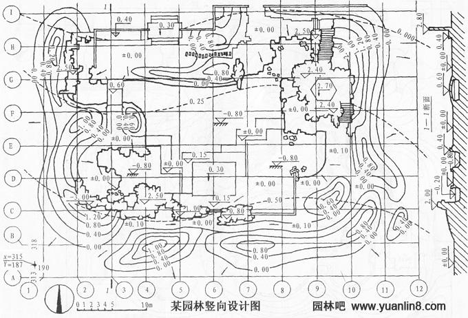 看建筑,山石和道路高程    图中六角亭置于标高为2.