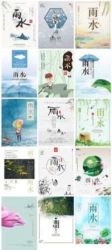 雨水二十四节气春天植物唯美日系时尚海报插画挂画psd