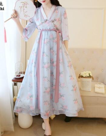 少女装古装汉元素仙女飘逸清新淡雅汉服改良古风连衣裙中风日常夏裙女