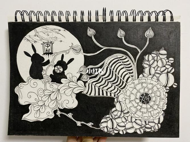 明天就是中秋节,今晚突然心血来潮想画一幅和中秋有关的禅绕画.