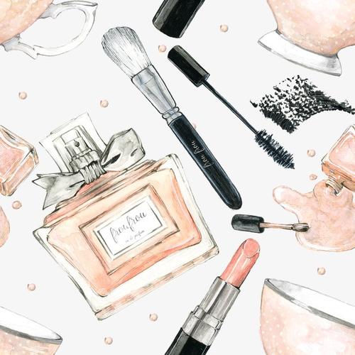 > 手绘化妆品背景素材