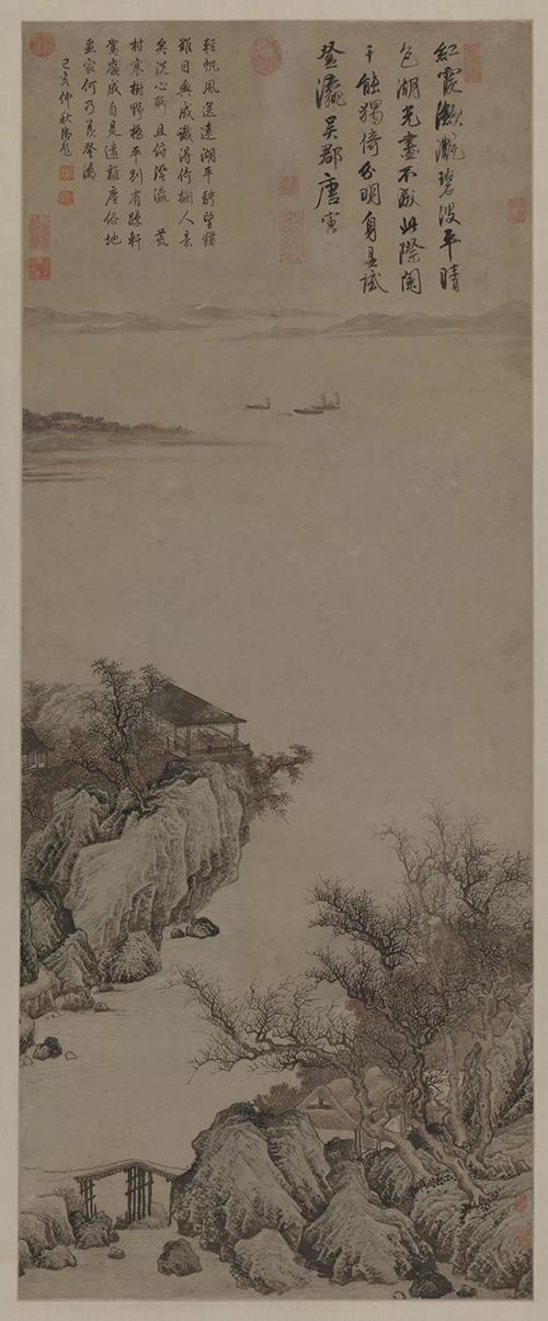(图片来源:中国美术馆)沈周万木峰图中国画明代219cm×97cm 1964年