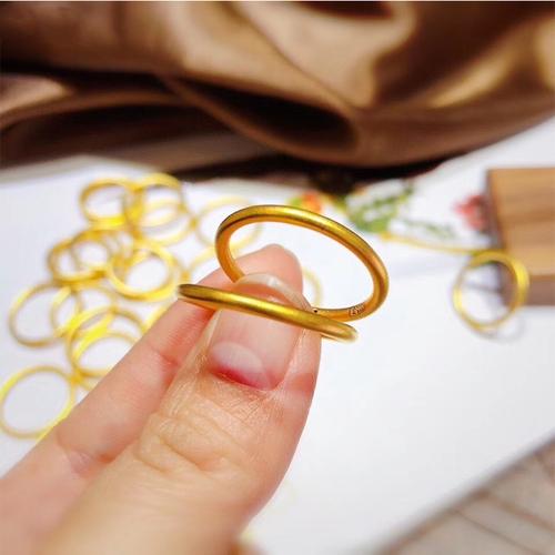 999足金戒指三生三世小细圈女款古法黄金食指戒素圈简约传承指环