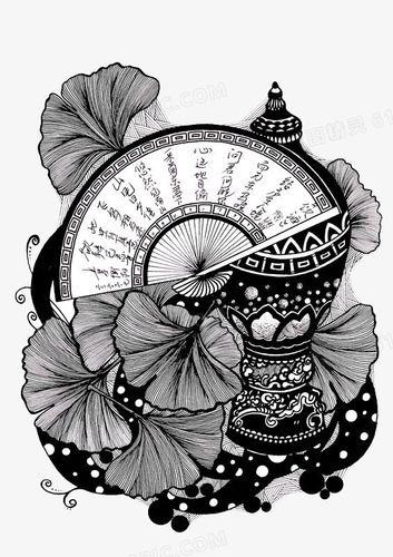 关键词:              中国风黑白手绘素描扇子